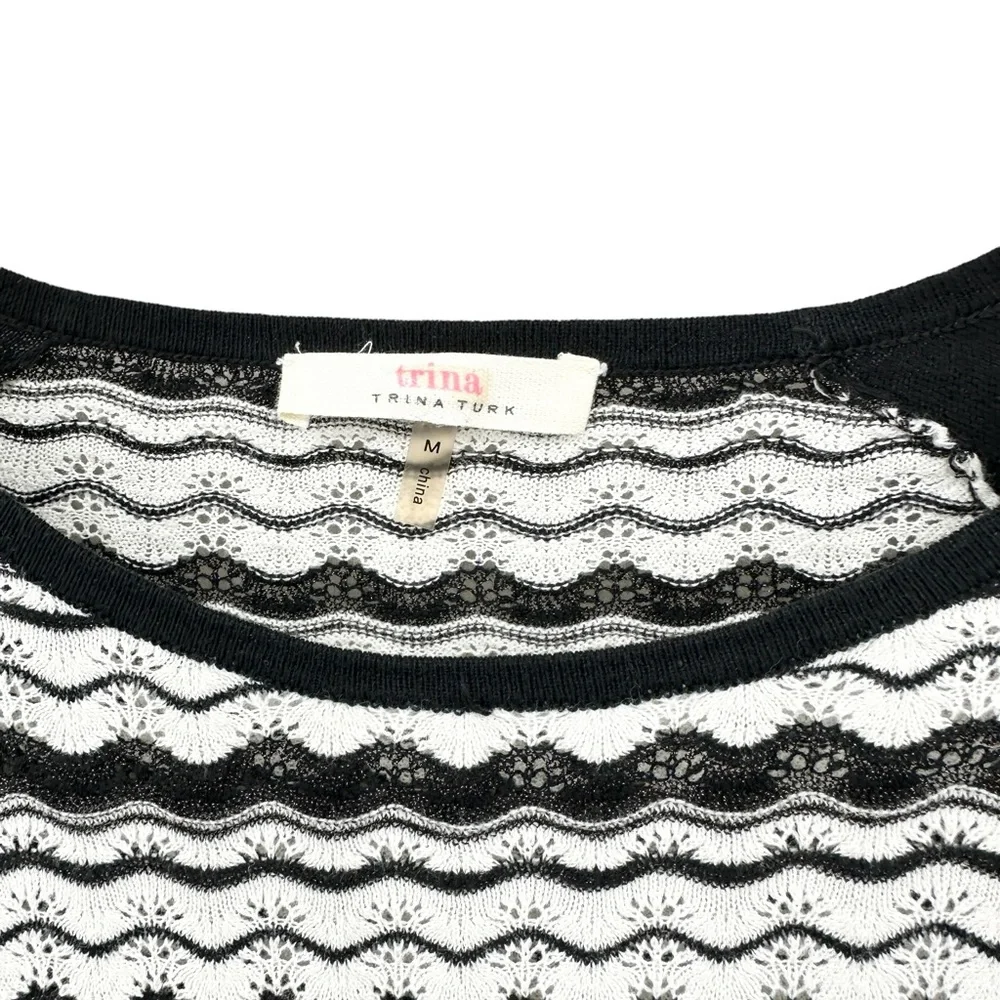 TRINA TURK Long Sleeve Mini Sweater Dress Black White